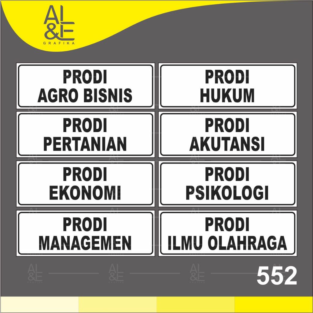 

552 - Stiker Nama Ruangan Prodi Umum di Kampus/Universitas, Sticker Vinyl, Cetak Premium Indoor, Tahan Air