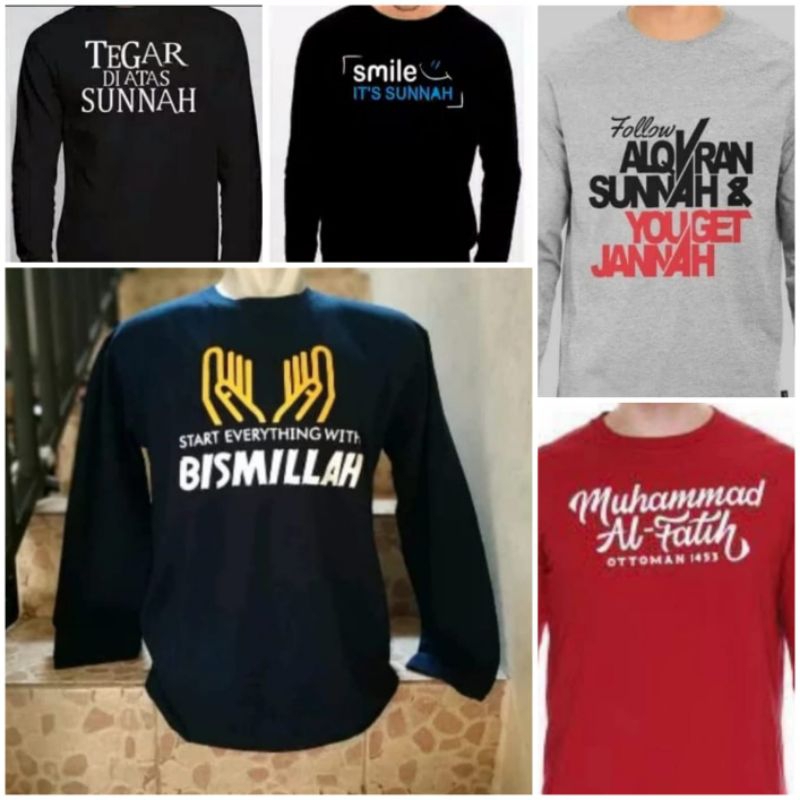 KAOS T-SHIRT PRIA MUSLIM DAKWAH FOLLOW AL QURA TEGAR DI ATAS SUNNAH MUHAMMAD AL FATIH. BISMILLAH DIS