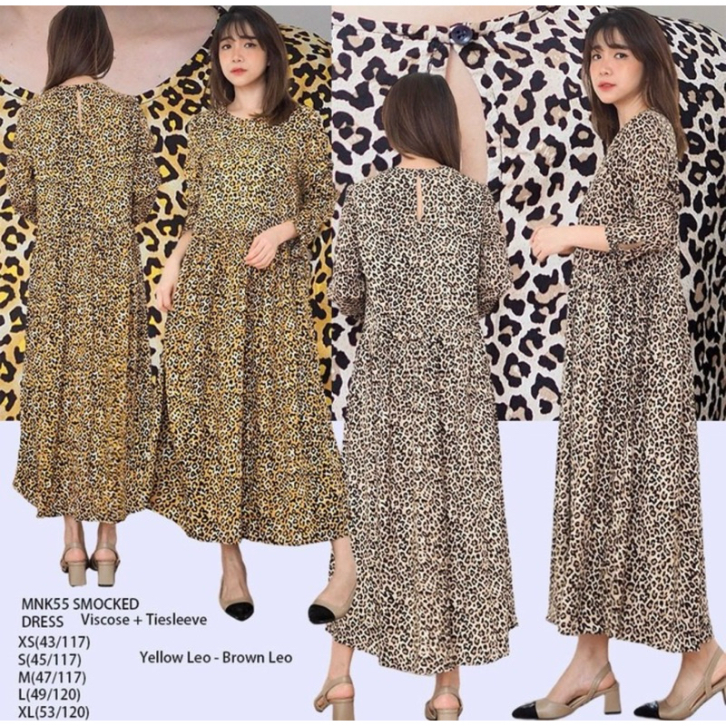 Dress Maxi Lengan Panjang (cocok untuk lebaran) motif floral & leo brand MONKI Original
