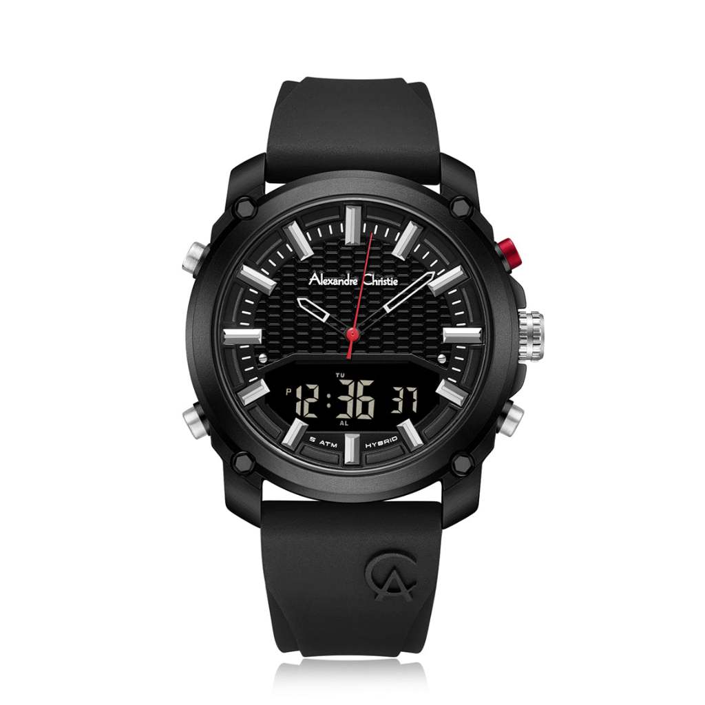Alexandre Christie AC 9391 MHRIPDG Hitam Original / Jam Tangan Pria Analog Digital Karet MH