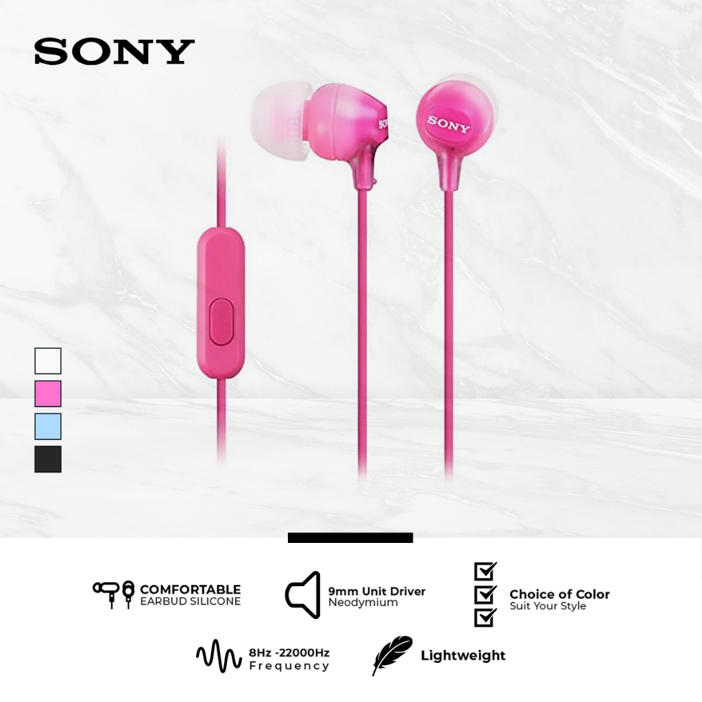 Earphone Sony MDR-EX15AP Handsfree In-ear With Microphone - Pink SONY Earphone Headset Headphone Ori