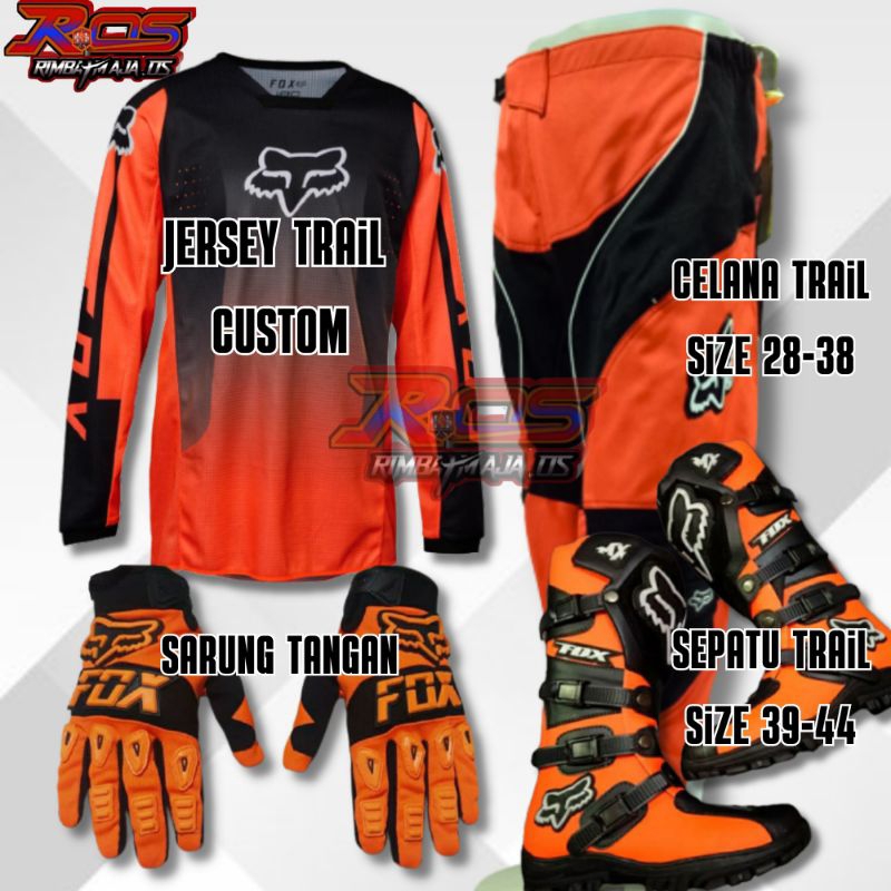 Custom Jersey set motor Trail motocross adventure dewasa one set baju celana sepatu dan sarung tanga