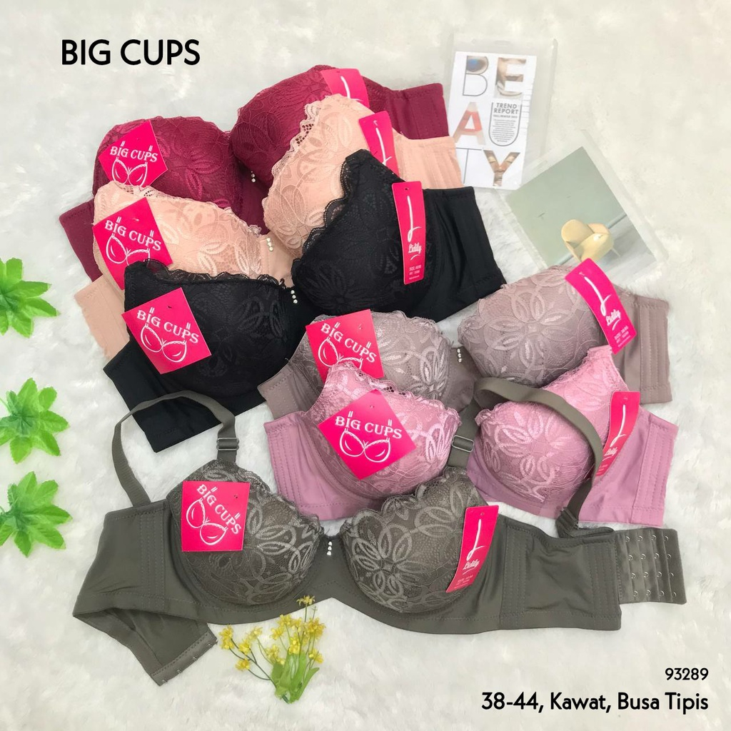 RVC - Bra JUMBO 38-44 Busa Tipis Berkawat Kait 4 Lydyly BH Brukat Cup Besar Pakaian Dalam Dewasa Und