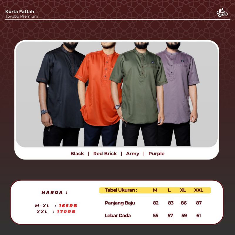Baju Koko Kurta Kemeja Koko Pria Dewasa Lengan Pendek Fattah by Mosped Original