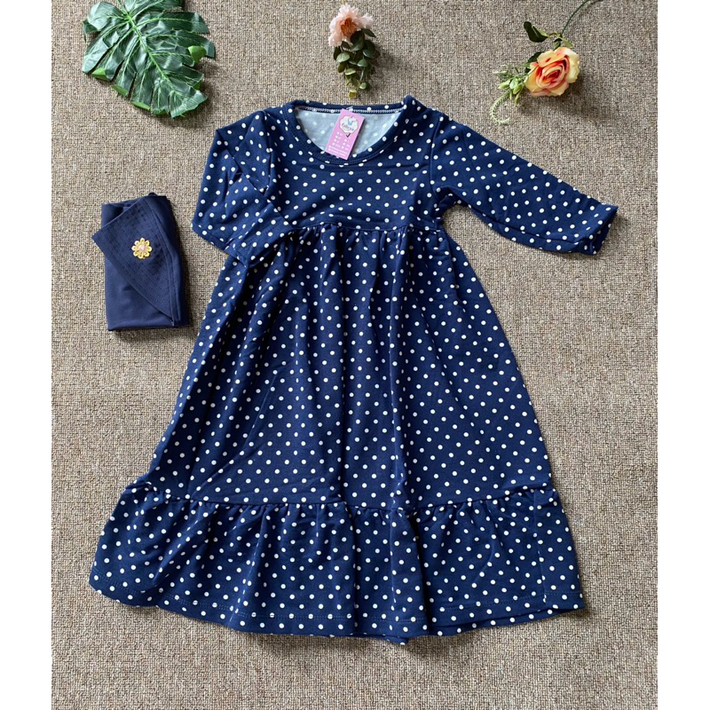 Baju Gamis Dress Anak Perempuan Wanita Cewek Muslim Bahan Import Premium Babyterry Lengan Panjang Le
