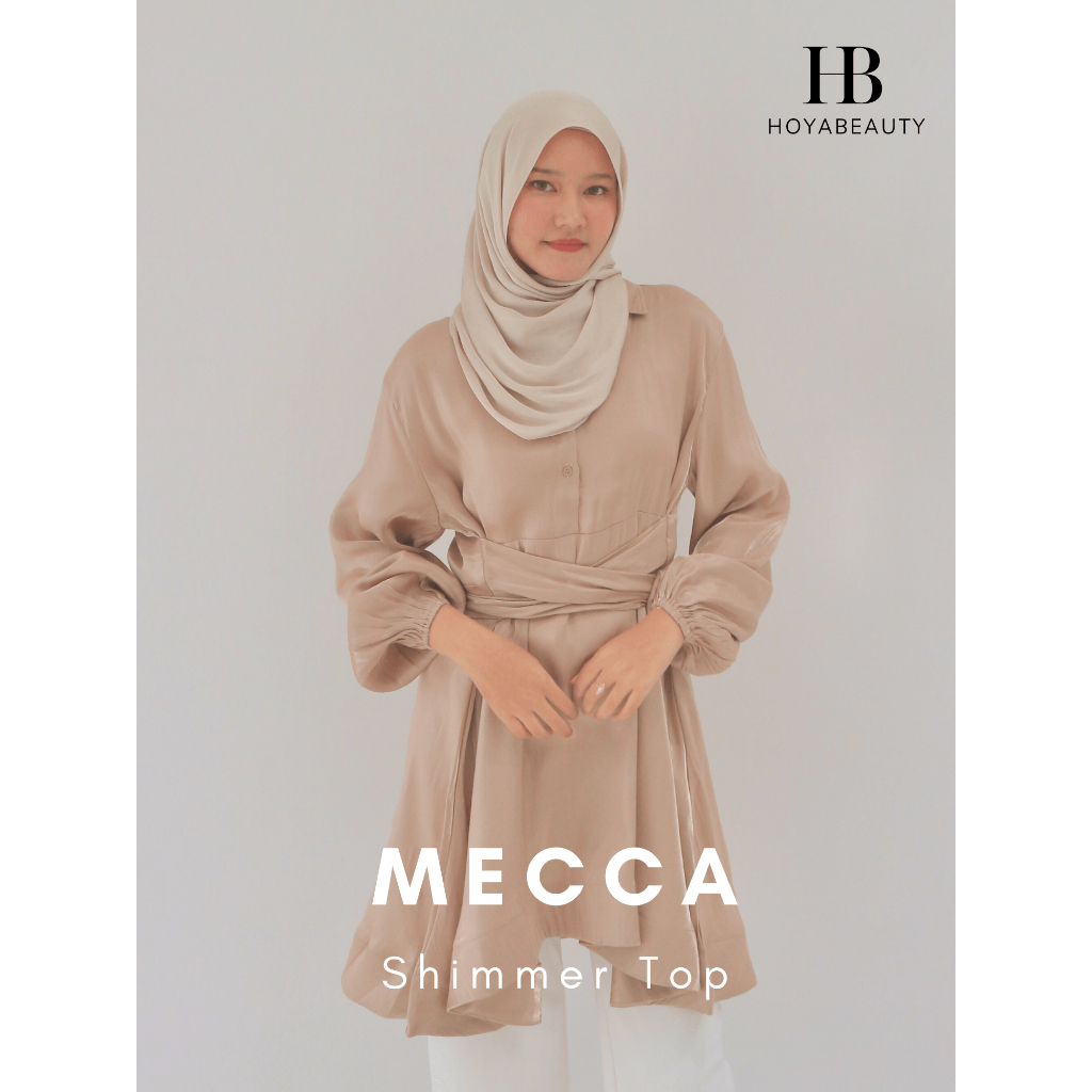 [HoyaBeautyID - Eid Collection] MECCA Shimmer Top - Blouse Tunik Shimmer Silk Atasan Wanita Lengan P