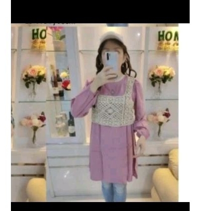 Atasan tunik mix vest warna lilac