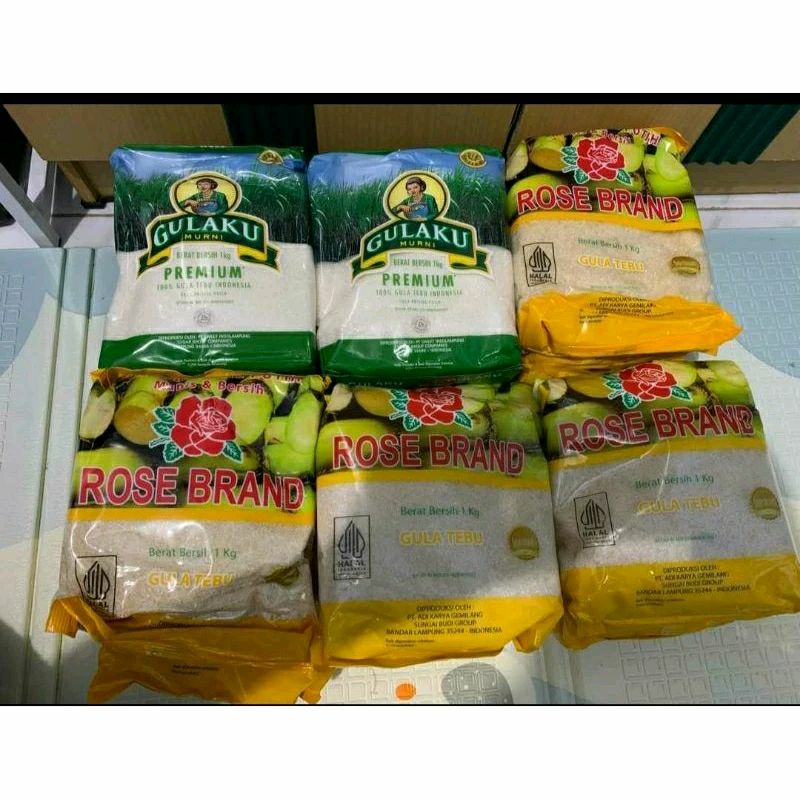 

Gula Pasir Kemasan 1kg Rosebrand/ PSM/ GMP/ MK/Gulavit/ Kebon Agung/ Gula Pasir Lokal