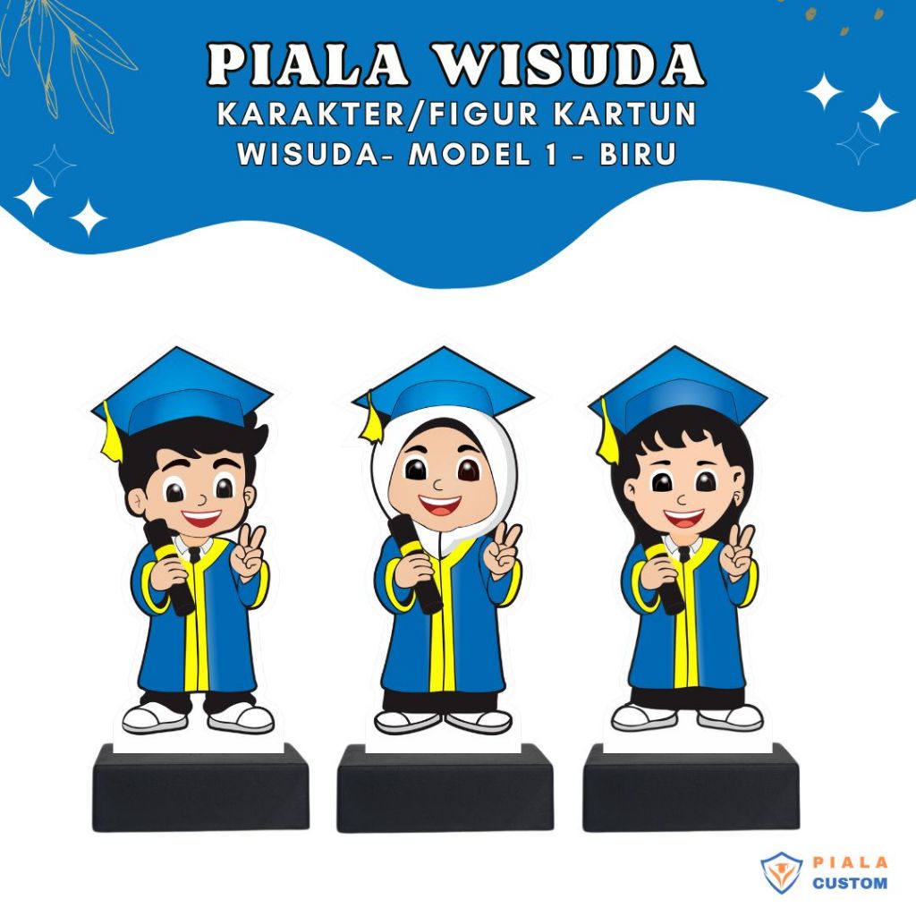 Model 1 Biru Plakat Piala Wisuda Akrilik Anak TK / PAUD