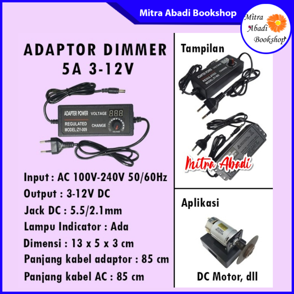 Adjustable Power Adapter Dimmer / Adaptor Dimmer 5A AC - DC 3 - 12V