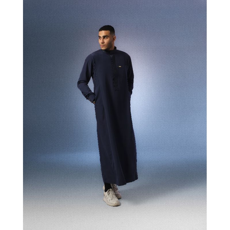 Jubah Shahama SH-132 Warna Biru Navy Gamis Pria Dewasa Modern Thobe Lengan Panjang