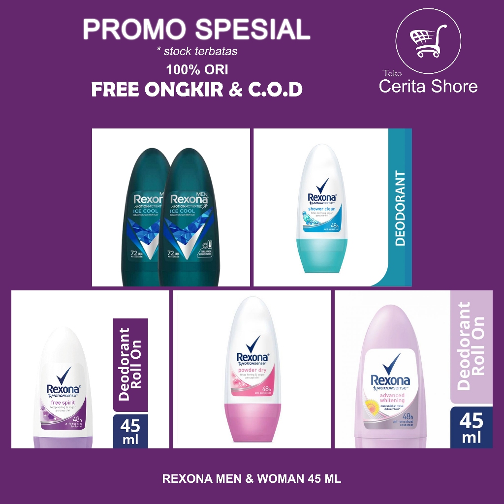 REXONA Roll On 45 ML/ Rexona Advanced Whitening / Rexona Free Spirit / Rexona Men Ice Cool / REXONA 