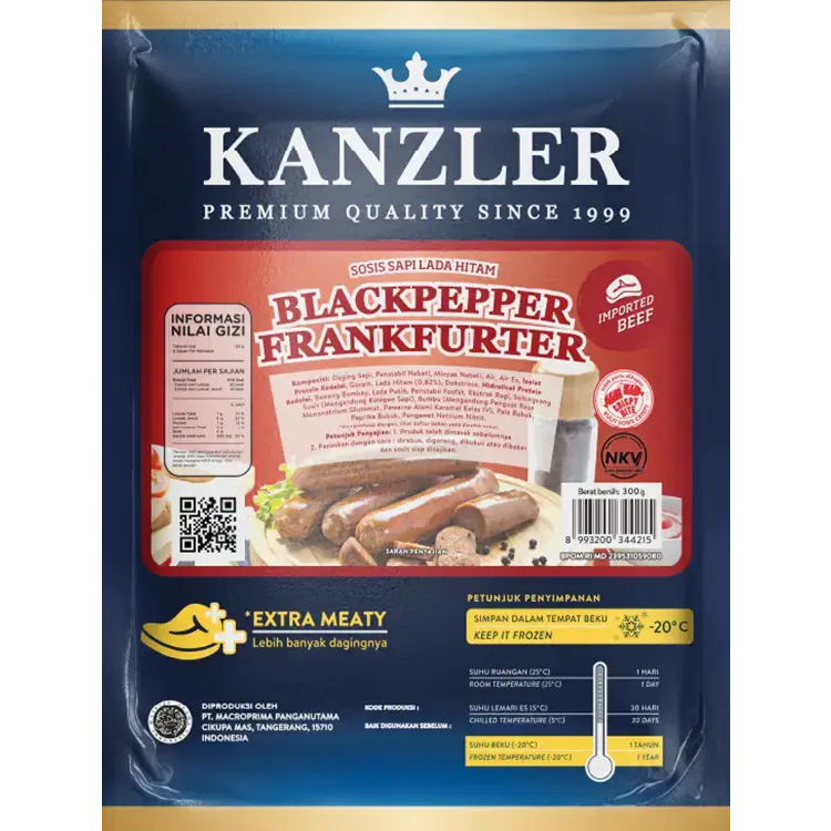 

Kanzler Blackpepper Frankfurter 300 gram (Sosis Besar)