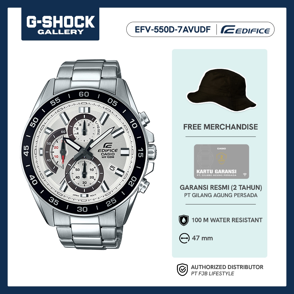 Casio Jam Tangan Pria Edifice EFV-550D-7AVUDF Original Analog Silver