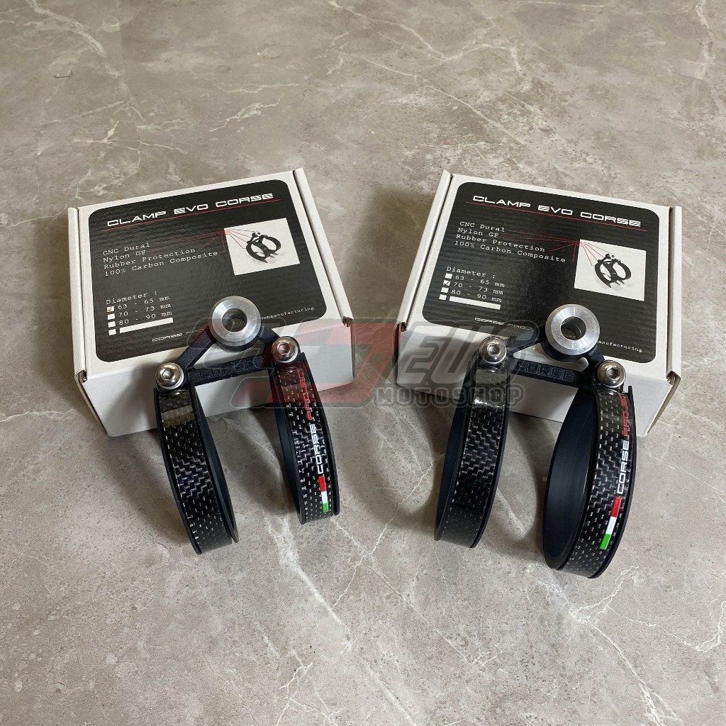 Klem Knalpot Corse Project Evo Double Carbon 63 70 mm / Clamp Kleman Kenalpot Silencer 2tak Ninja RX