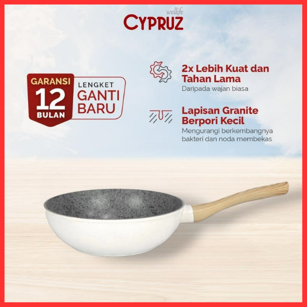 cypruz wok pan granite 26 cm FP-0710 fry wok wajan anti lengket white series
