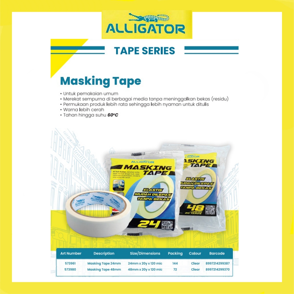 

Alligator MaskingTape / Ukuran 24mm dan 48mm / Lakban Kertas