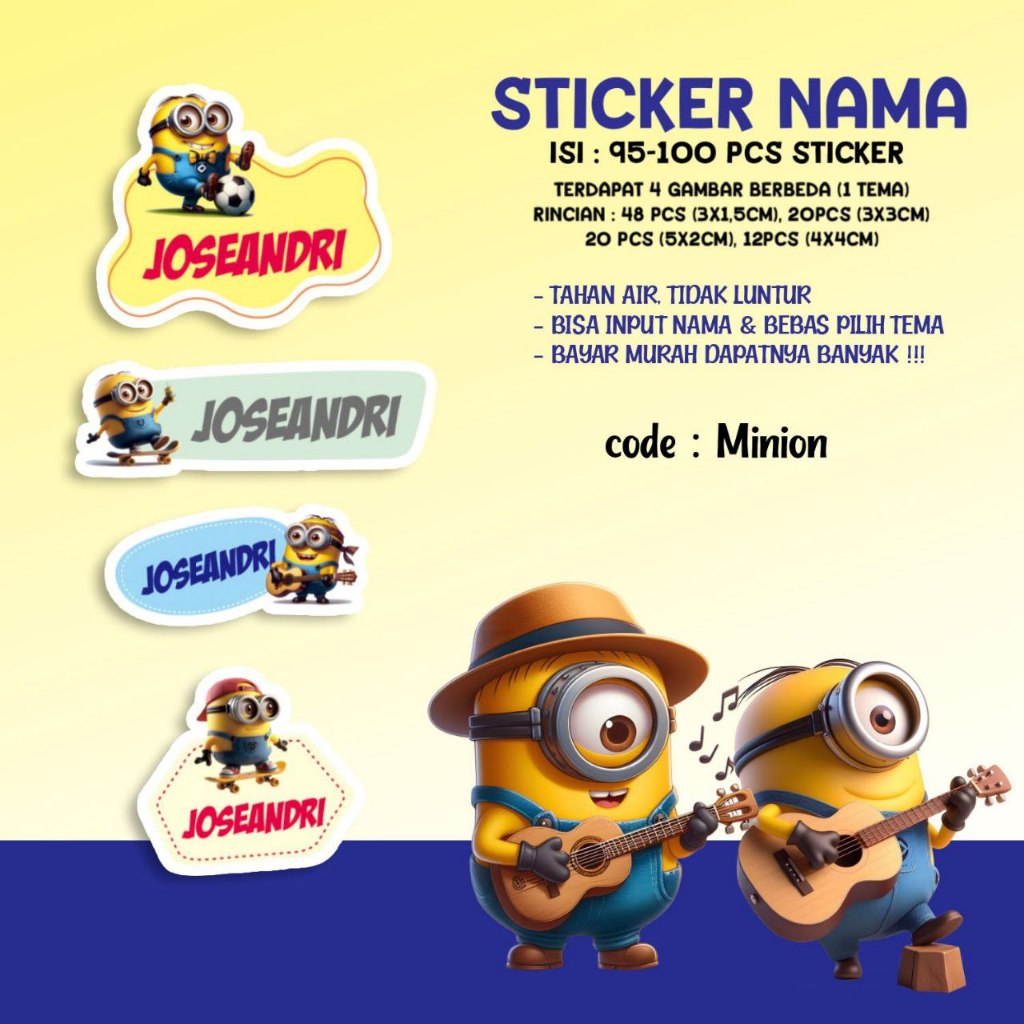 

Sticker / Stiker Label Nama Karakter Tema MINION / MINION 3D / CUTE MINION