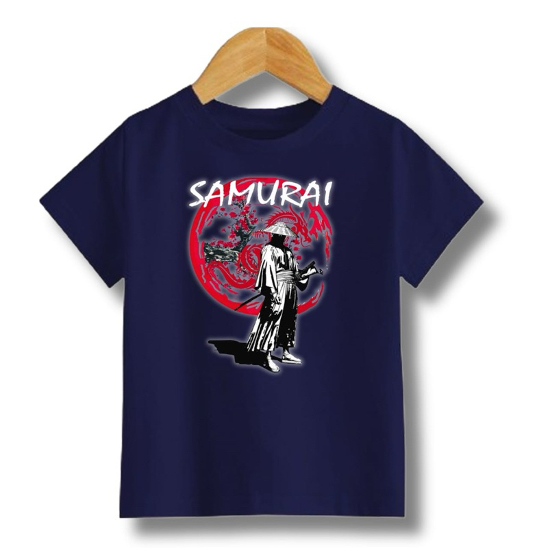 kaos anak distro samurai/ atasan anak motif samurai/ baju anak unisex motif samurai