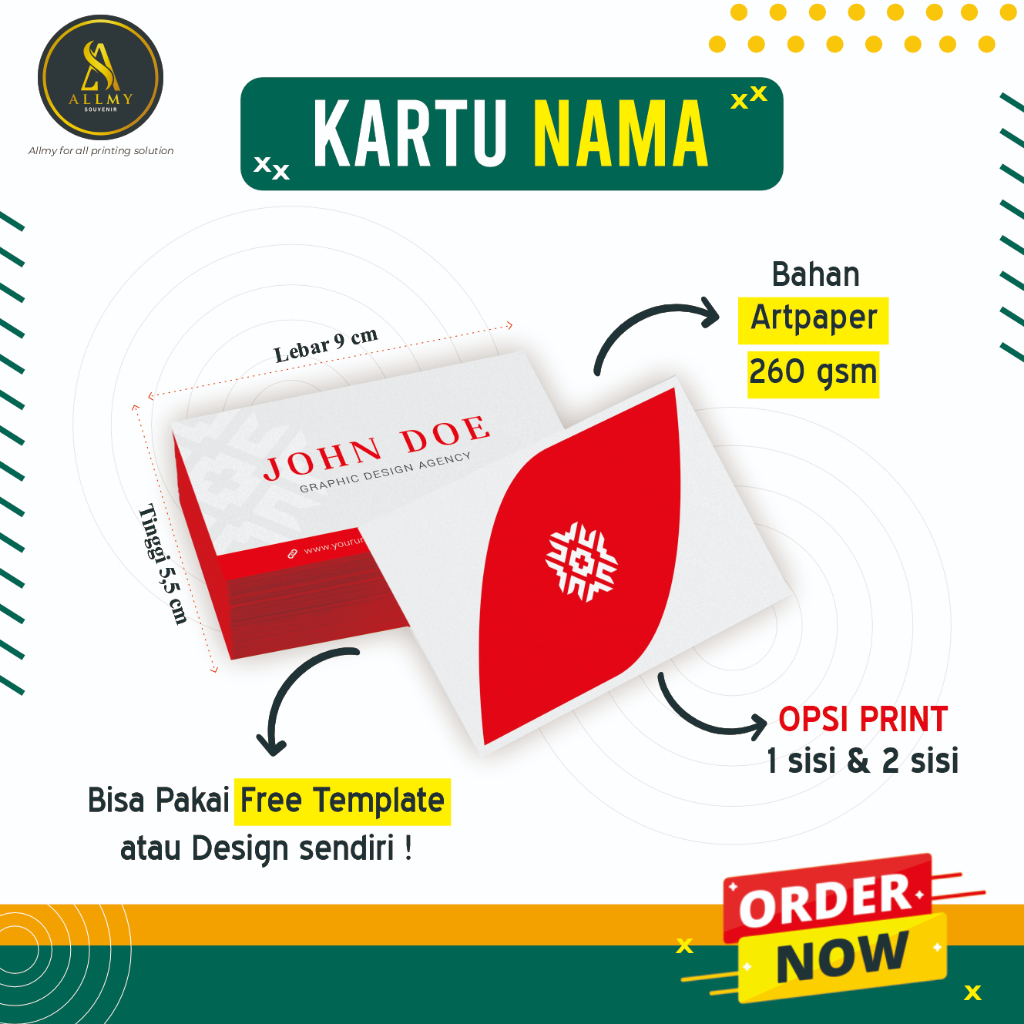 

FREE DESAIN Kartu Nama100pcs Bussiness Card FREE BOX / 1 sisi / 2 sisi custom desain