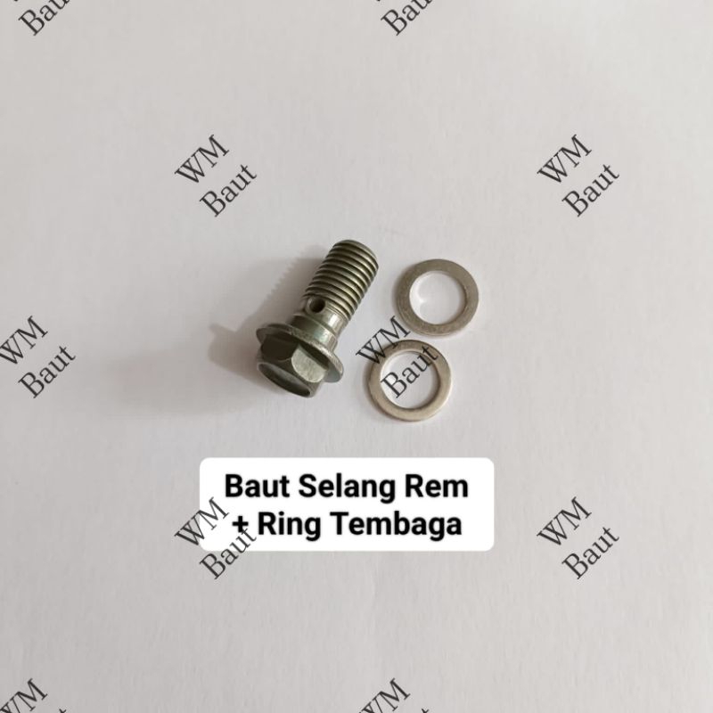 Baut Nepel Selang Rem Cakram Motor M10 + Ring Tembaga