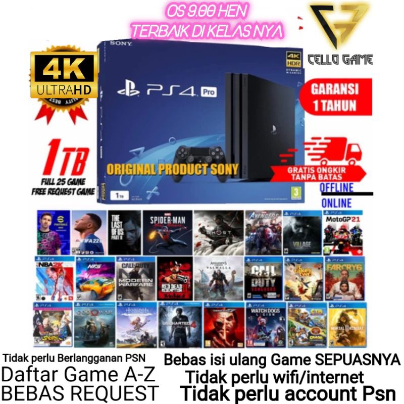 SONY PS4 PRO 1TB PLAYSTATION 4 4K HEN FULL GAME