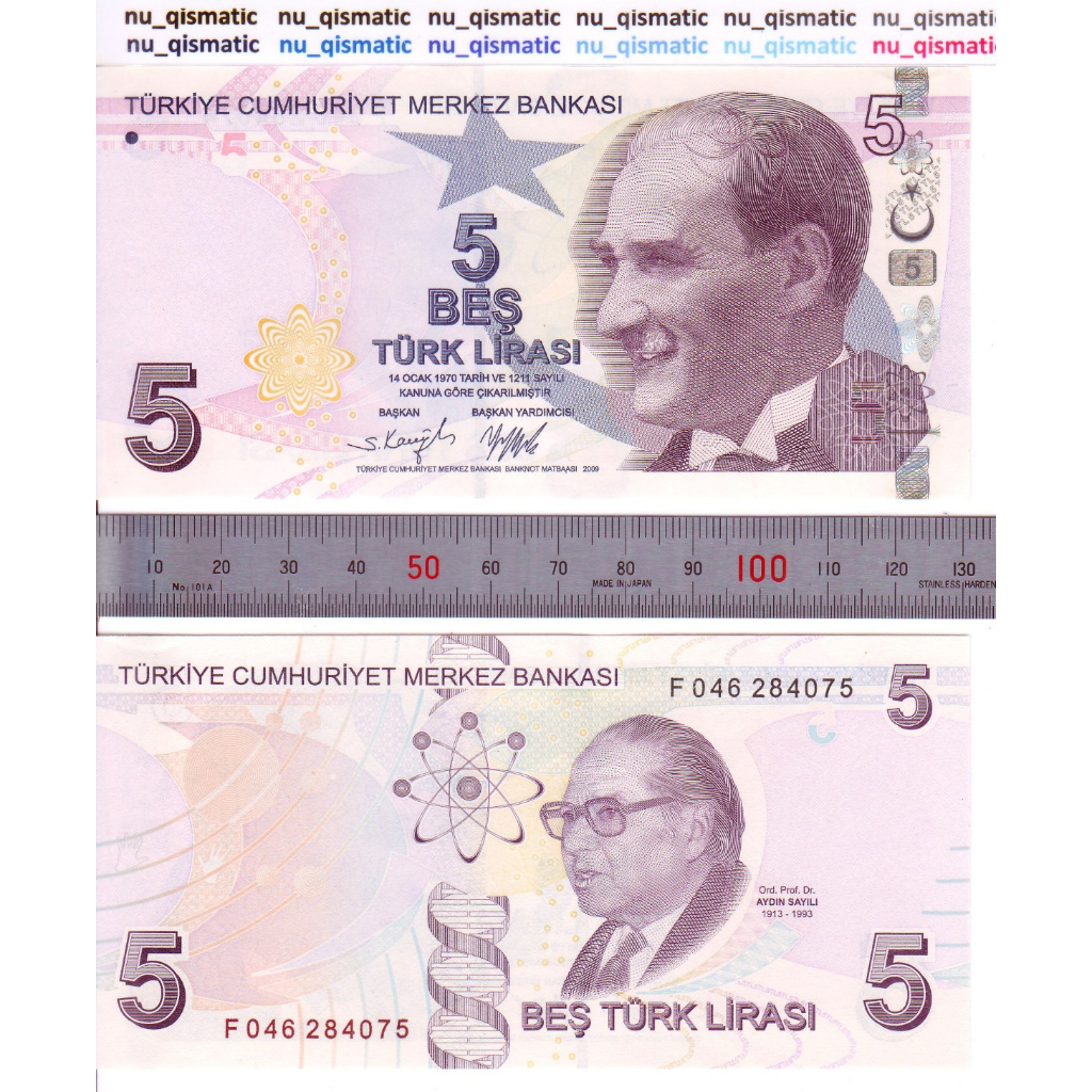 Uang Turki 5 Turkey 5 Lira , Purple 2013-2022 , UNC Baru Super Gress P# 222, ud