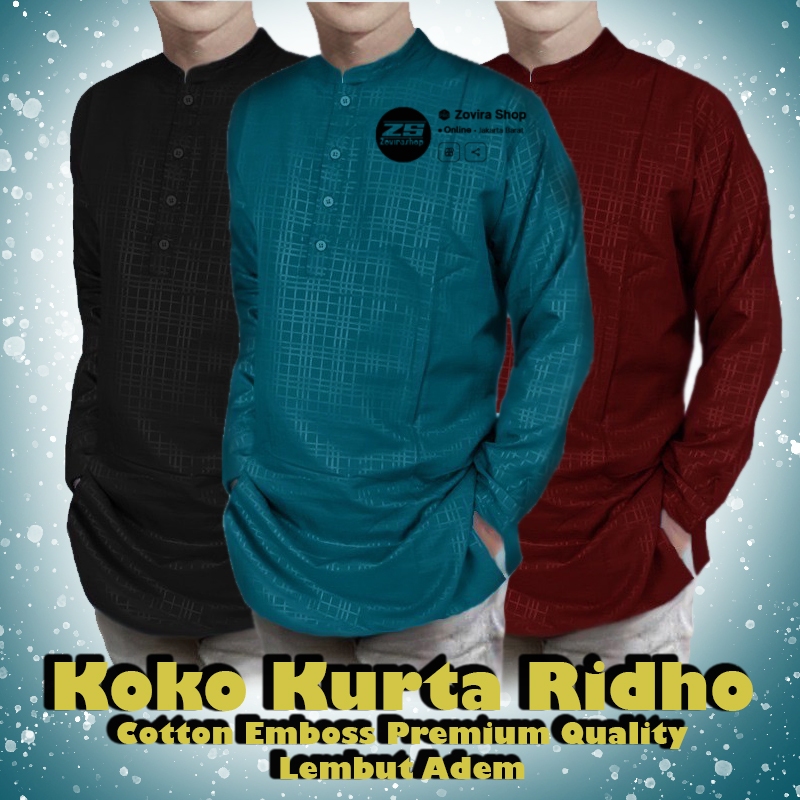 Baju Koko 'KURTA RIDHO' Cotton Emboss Premium Quality Lembut Adem Terbaru Tahun Ini