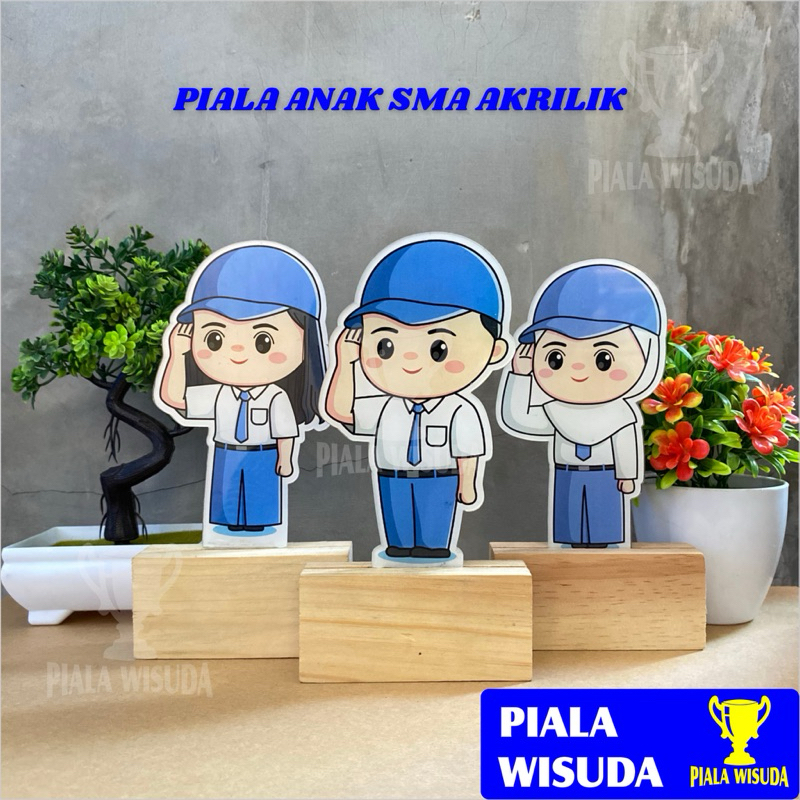 Piala Wisuda Plakat Akrilik Sekolah (Siswa SMA) Tatakan Kayu Piala Wisuda SMA Plakat Anak Plakat Akr