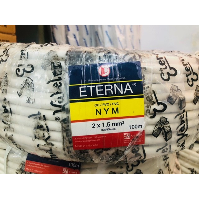 ETERNA KABEL NYM 2x1,5 KAWAT TUNGGAL 2x1.5 100M ETERNA ROLL 100M