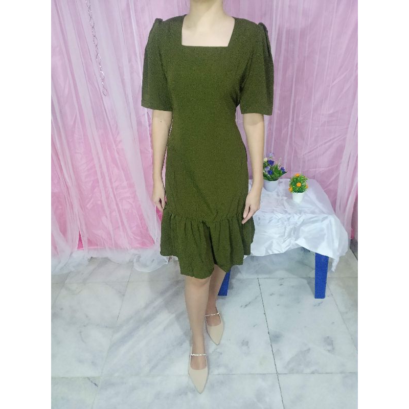 Dress Wanita / Dress Korea / Dress Polos / Dress Army / Dress Wanita Hijau Army
