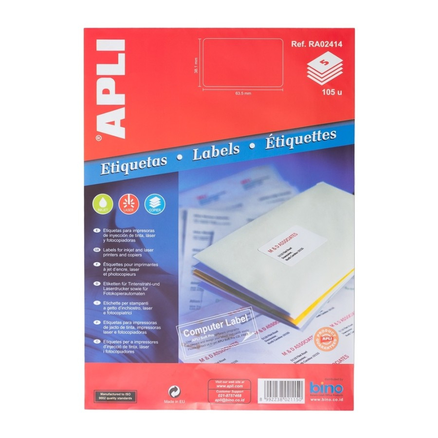 

APLI Label White Paper 63.5 X 38.1MM 105 unit # RA02414 (pcs)