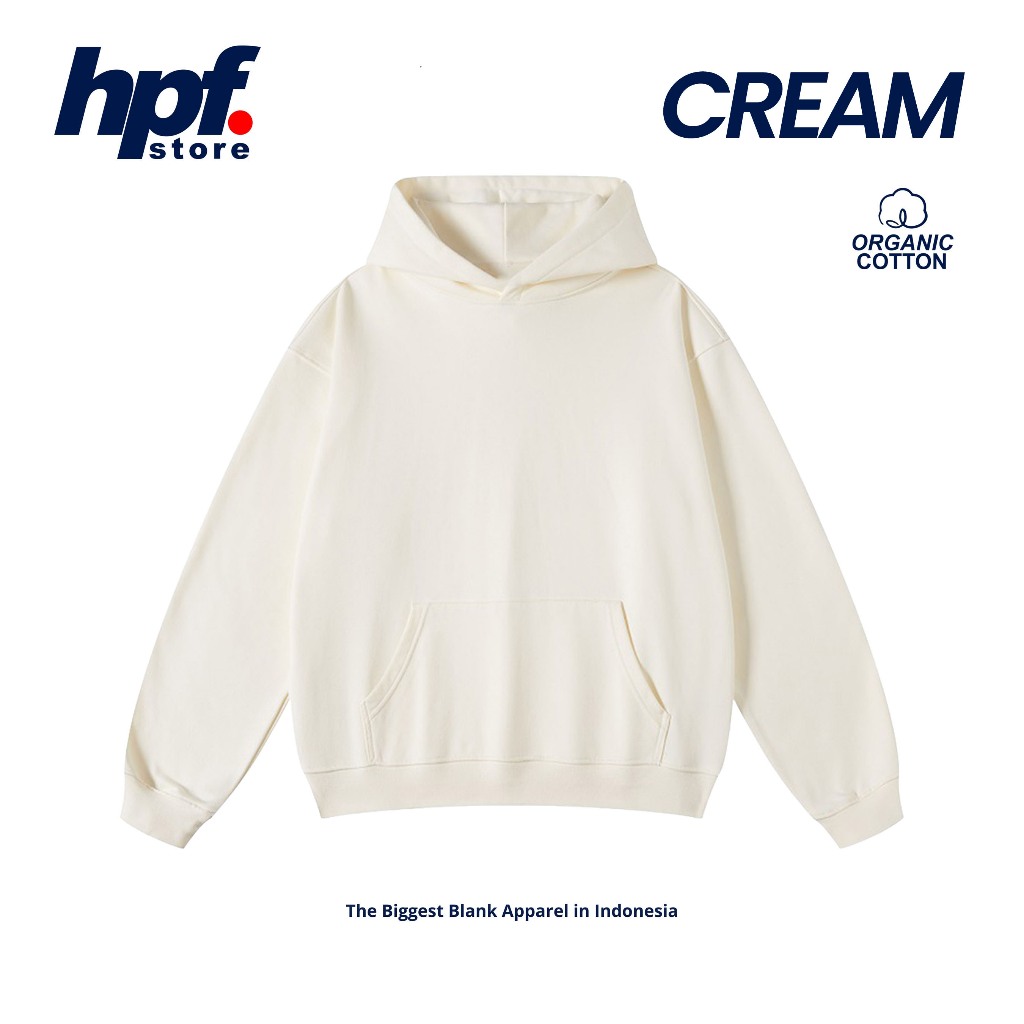 Hoodie Polos Boxy Oversize Pria dan Wanita Cream