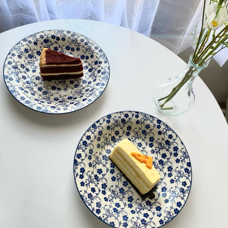 Piring Keramik, Piring Korea Keramik, Piring Bunga Biru