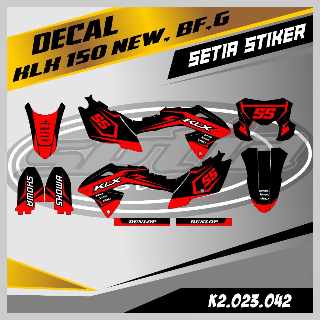 DECAL KLX BF 150 NEW, G, SE, WARNA MERAH, KEREN, SIMPLE, STIKER SUPERMOTO TRAIL, DESAIN BEBAS CUSTOM