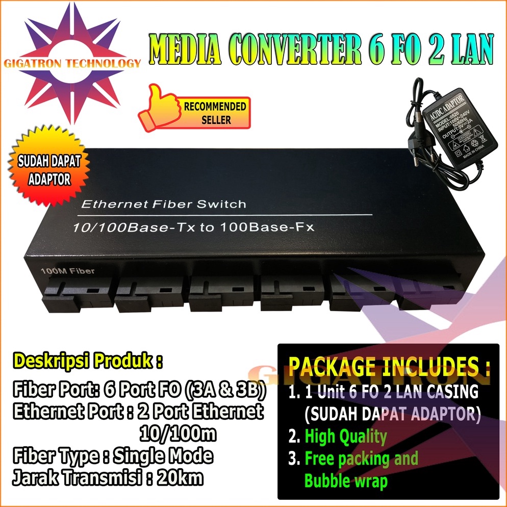 VIRAL Media Converter Fiber Optic 6 Port FO 2 Port LAN 11 Full Body  Switch Fiber Optik 6 FO 2 LAN S