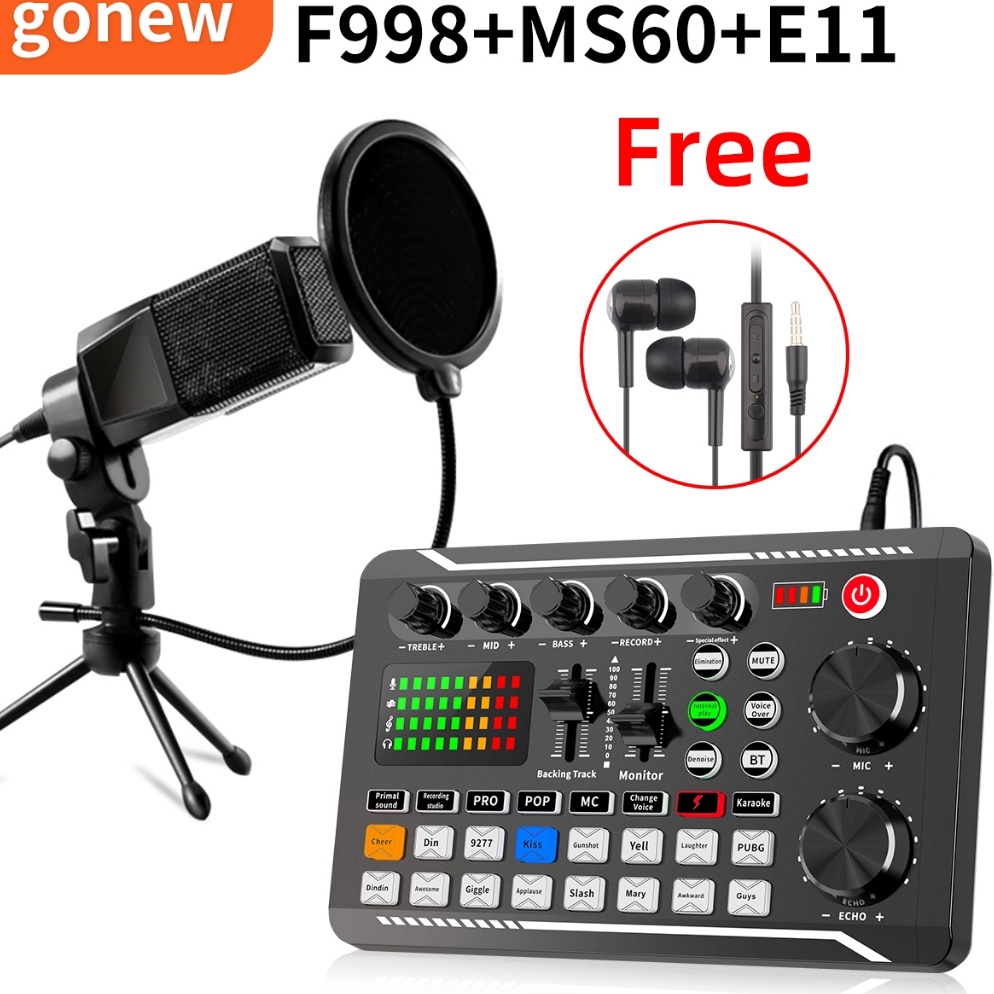 STOK TERBATAS gonew F998 Soundcard Bluetooth Audio Usb External Sound Card Mixing Console for Phone 