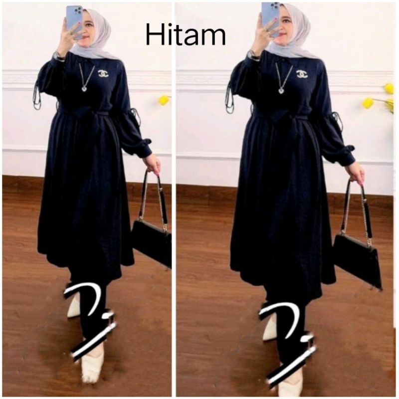 Setelan Tunik Kekinian/Long Tunik Wanita/Setelan Polos Wanita Kekinian/Baju Stelan Wanita Terbaru/Ba