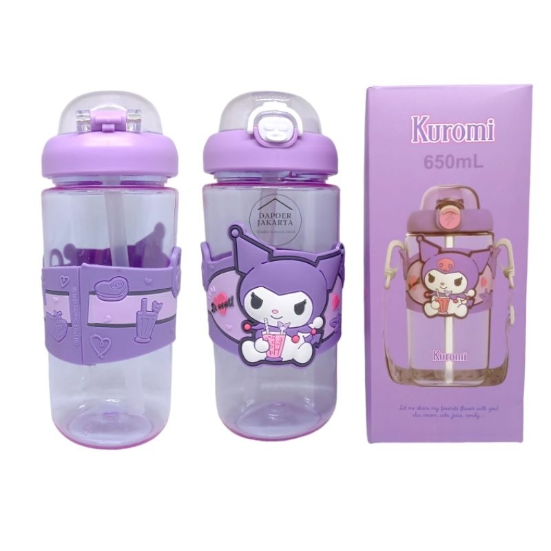 BOTOL MINUM ANAK KUROMI 650ML/BOTOL MINUM SANRIO KUROMI/BOTOL MINUM TALI KUROMI