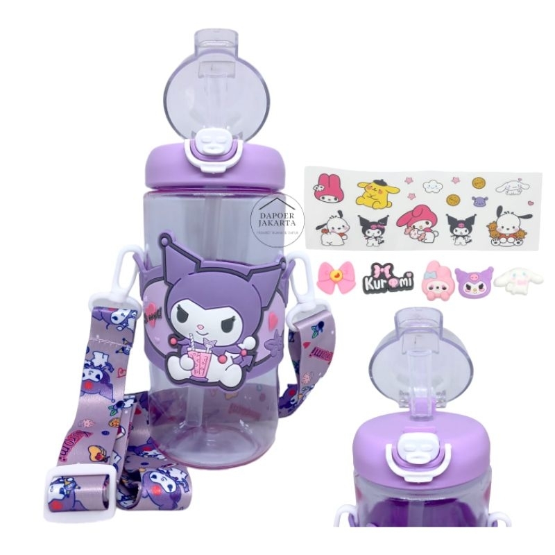 BOTOL MINUM ANAK KUROMI 650ML/BOTOL MINUM SANRIO KUROMI/BOTOL MINUM TALI KUROMI