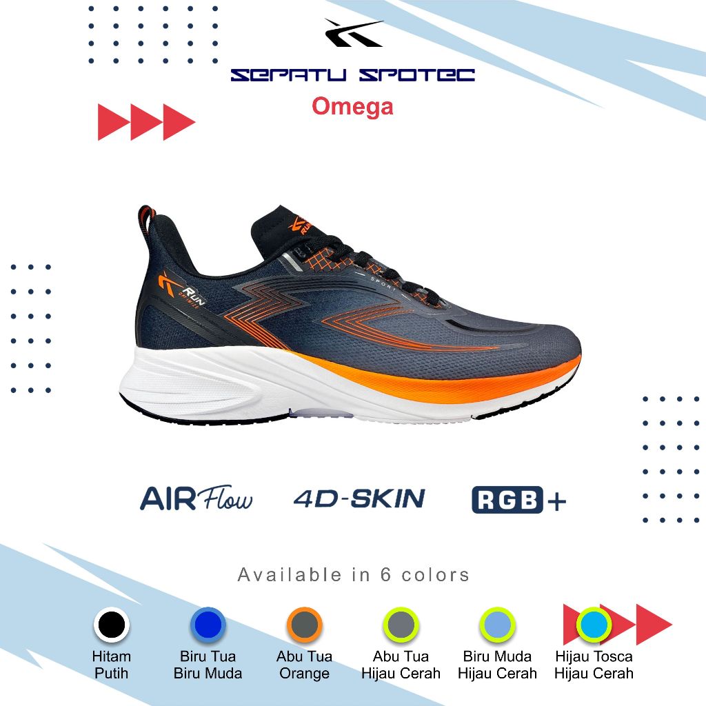 SPOTEC Sepatu Running OMEGA Abu Tua - Oranye