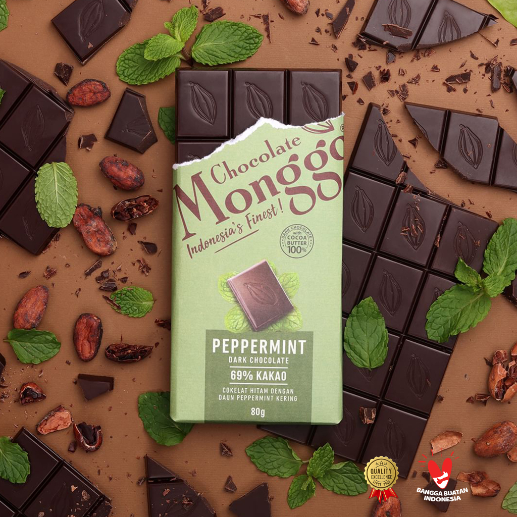 

Chocolate Monggo | Peppermint & Dark Chocolate 80gr | Coklat Murni 100% Kakao Butter | Cokelat Hitam | Coklat Mint