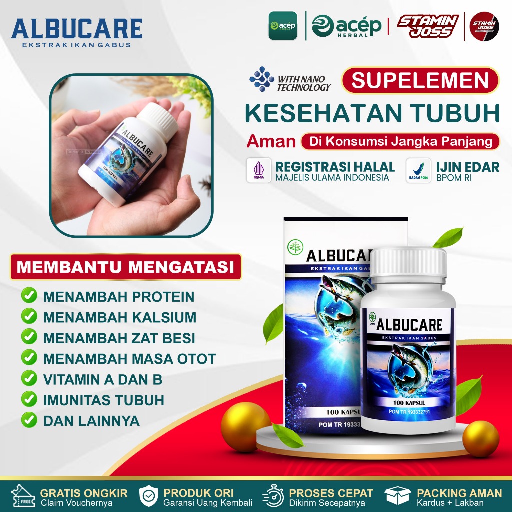 KAPSUL ALBUCARE Ekstrak Albumin Ikan Gabus KAPSUL KUTUK PREMIUM Obat Pengering Luka Pasca Operasi Ca