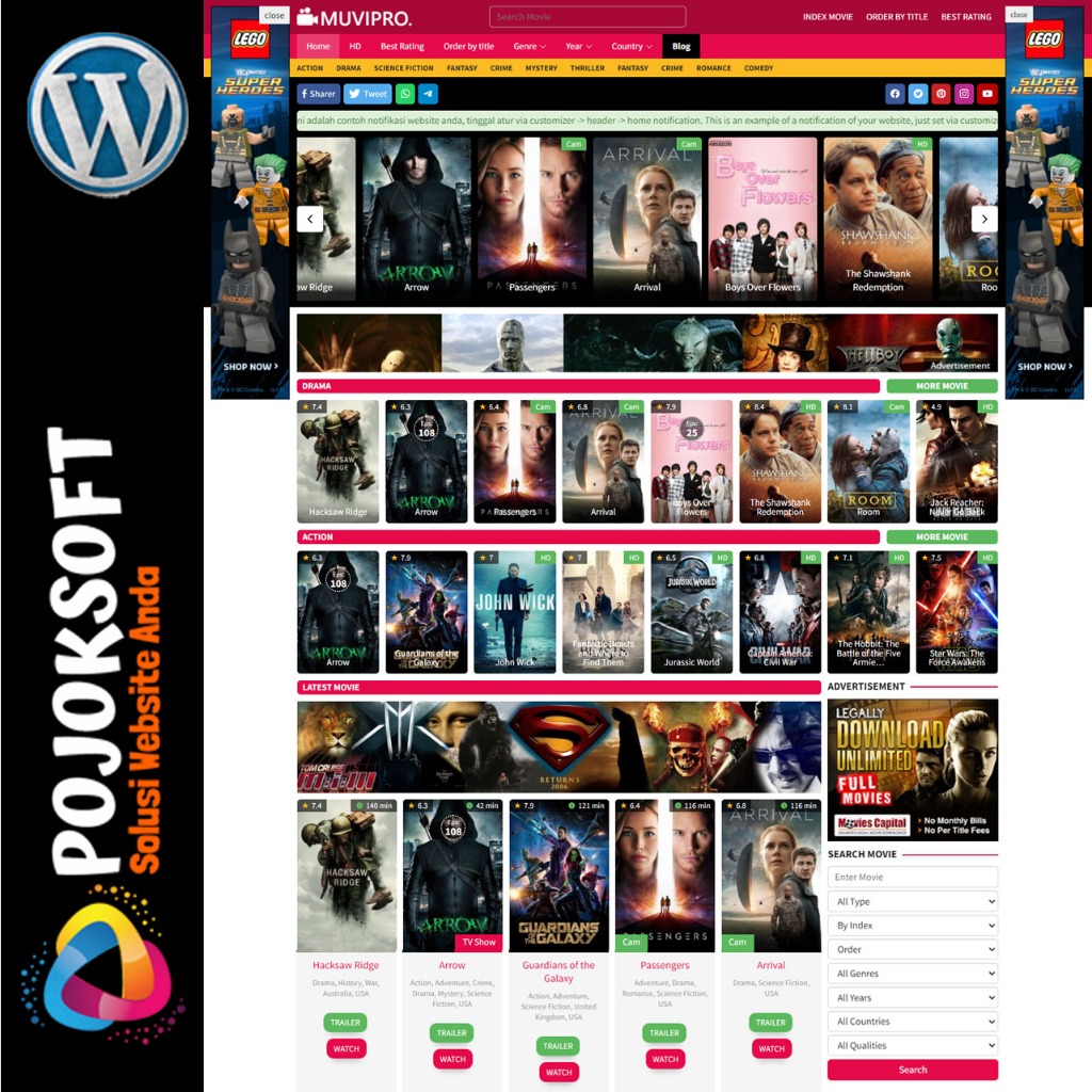 MUVIPRO WORDPRESS THEME MIRIP LAYARKACA21 LK21 (Lifetime License/ Selamanya)