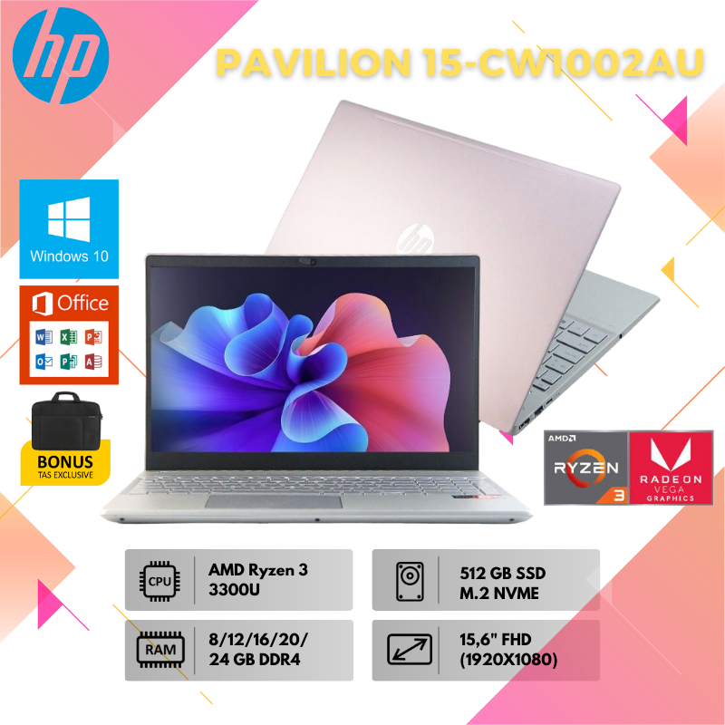 Laptop Bisnis Siap Tempur Setiap Hari TERBARU LAPTOP HP GAMING PAVILION 15-CW1002AU AMD RYZEN  3 330