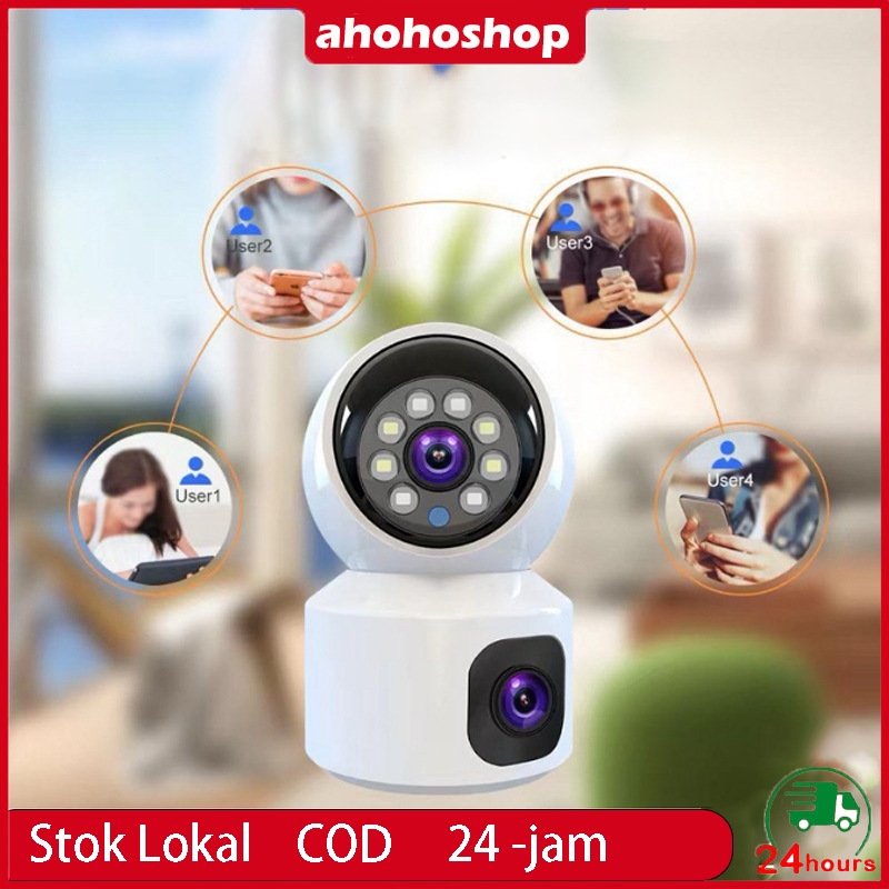 【COD】Dual Lens 8MP New CCTV IP Camera Indoor WiFi Waterproof   360° PTZ HP Jarak Jauh HD Kamera CCTV  Bergaransi