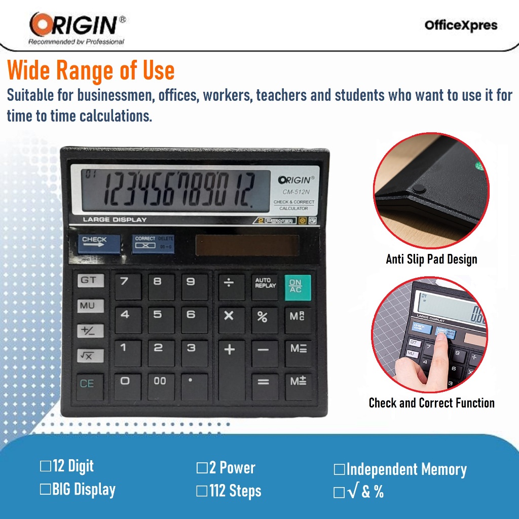 

Check & Correct Calculator / Kalkulator Meja CM-512N / Kalkulator 12 Digit / Mesin Hitung Portable ORIGIN