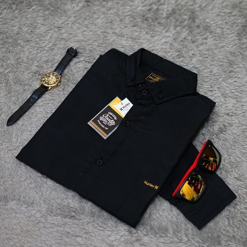 kemeja hitam pria lengan panjang kemeja polos pria kemeja hurley premium