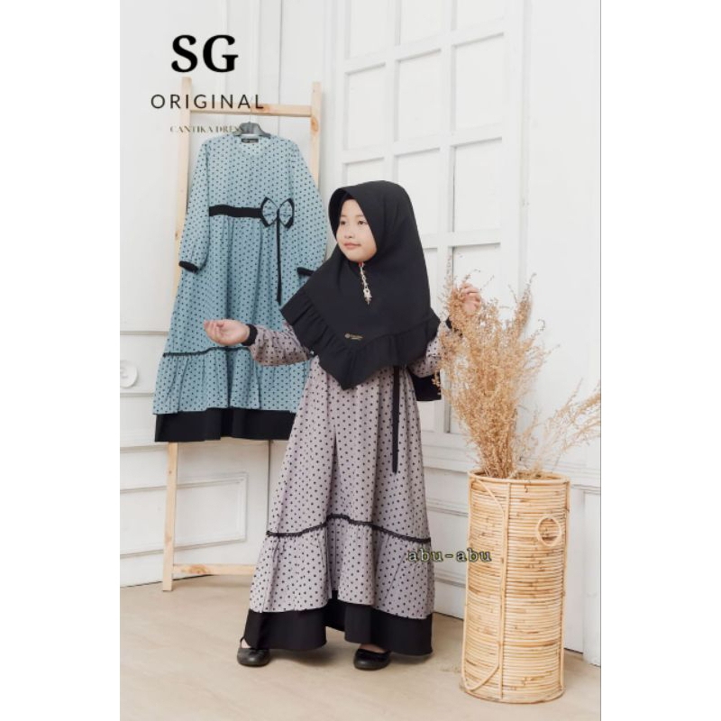 Cantika Dress Gamis Anak Motif Set Jilbab Usia 2 Sampai 3 Tahun
