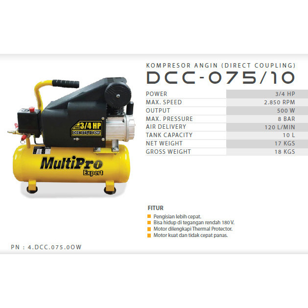 Mesin Kompresor Angin listrik DCC 075-10 Multipro DCC075-10